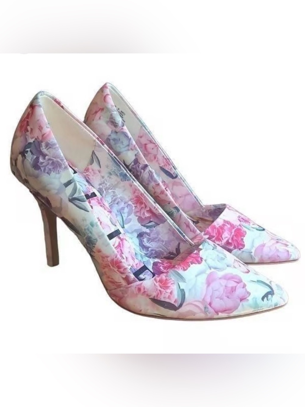Elle Floral Pink Pump‎ Heels Pointed Toe Stiletto Patterned Shoes Womens 7